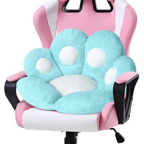 Coussin à motif d'empreintes de pattes de chaton mignon - 70 x 60 cm - bleu - coussin de siège confortable - coussin de bureau - coussin de chaise de jeu (1/5)