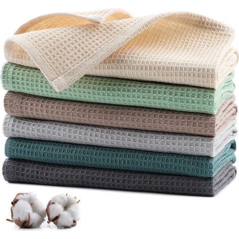 Torchons de cuisine 100 % coton, lot de 6, 35 x 35 cm, ultra-doux et très absorbants, pour essuyer la vaisselle - Multicolore