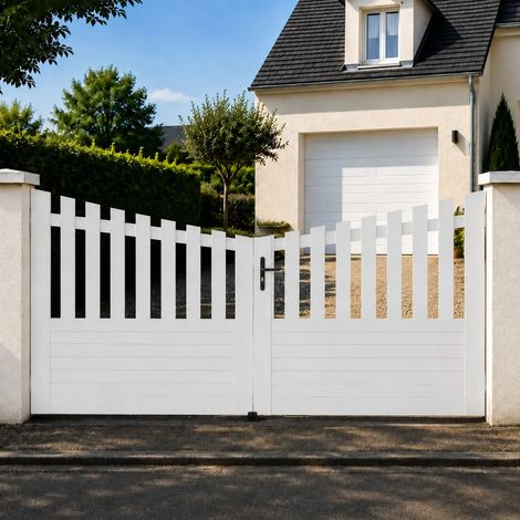 Portail battant manuel PVC blanc structure renforcée H 145 x L 350 ALENÇON CONCAVE (1/5)