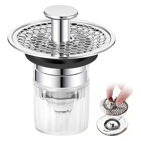 Tappo per lavandino del bagno, 32-42 mm, tappo universale per lavandino a scomparsa, tappo per lavandino da cucina e bagno, tappo per lavandino con filtro anti-intasamento e anti-odore