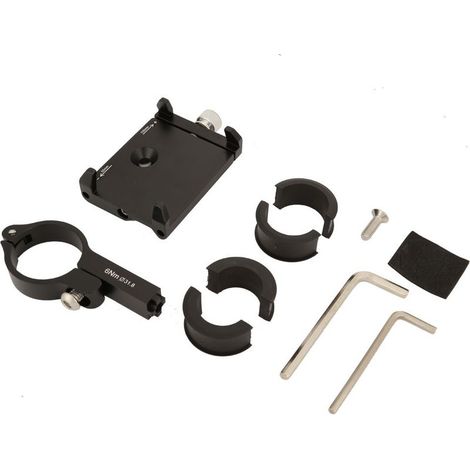 Supporto regolabile in lega di alluminio per cellulare da bicicletta, con clip per manubrio (nero) (1/5)