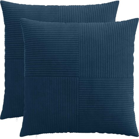 Irovami Lot de 2 housses de coussin, bleu marine, velours côtelé, 70x70 cm (1/5)