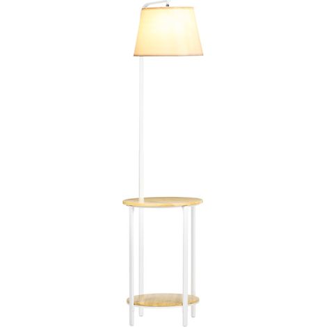 Felono Lampadaire sur pied étagères bois et tissu blanc (1/5)