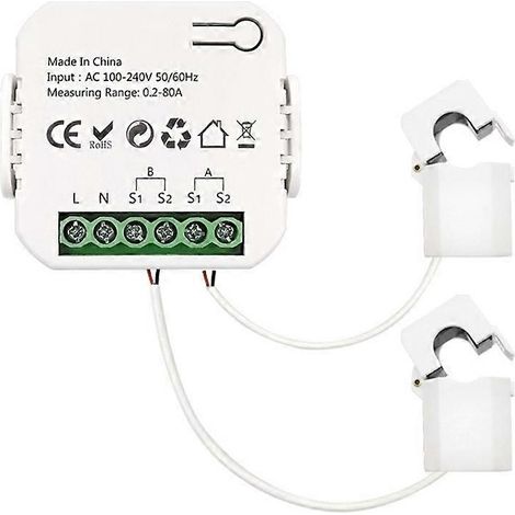 Bidirektionaler ZigBee-WLAN-Energiezähler mit aufsteckbarem Stromsensor, Tuya Smart App, 80 A 240 V Leistungsüberwachung, 2 Kanäle, 2 Stromwandler (1/5)