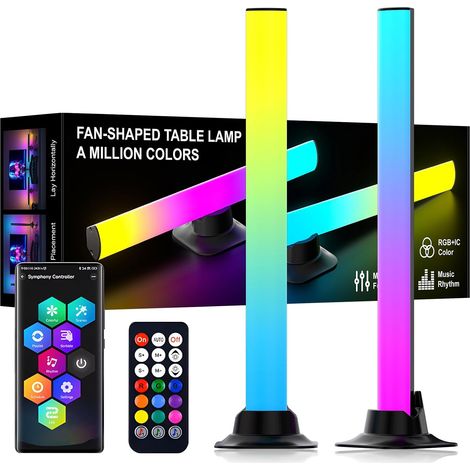 Barre LED RGBIC 32cm, Lampe Ambiance Bureau TV PC  Barres LED 32cm Éclairage Large 300° Socles Double Position Télécommande (1/5)