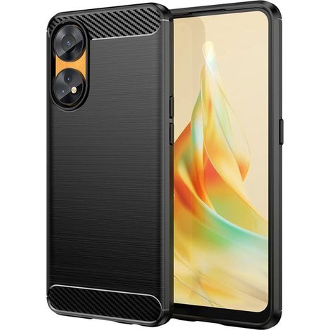 Funda para Oppo Reno8 T 4G, de carbono, de silicona protectora, negra + cristal (1/2)