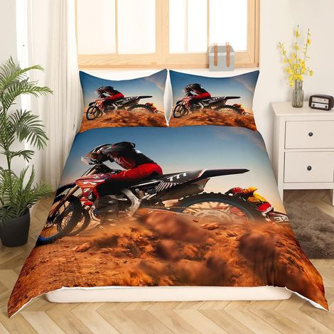 Dirt Bike Parure Housse de Couette Sports Extrêmes Parure de Lit 200x200cm Motocross Rider Housse de Couette Room Decor Motocross Illustration - 200x200cm (1/5)