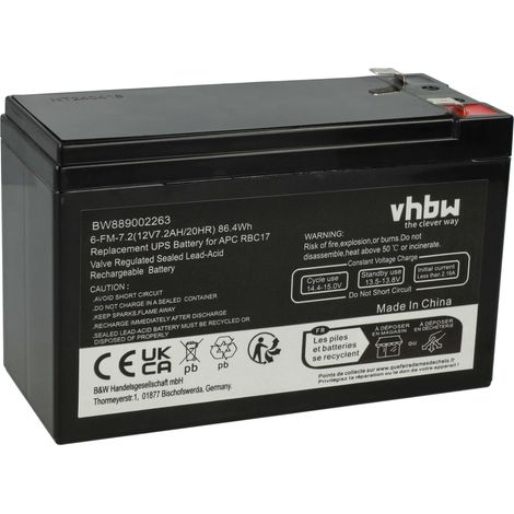 vhbw batteria sostituisce Daitem BATV18 per UPS (7,2Ah, 12V, AGM)
