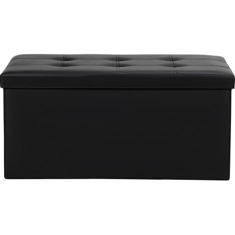 Jiubiaz Tabouret de rangement 76cmx38cmx38cm Banc Coffre de Rangement Pliable Pouf Repose pieds Canapé Pouf avec Coffre de Rangemen Noir