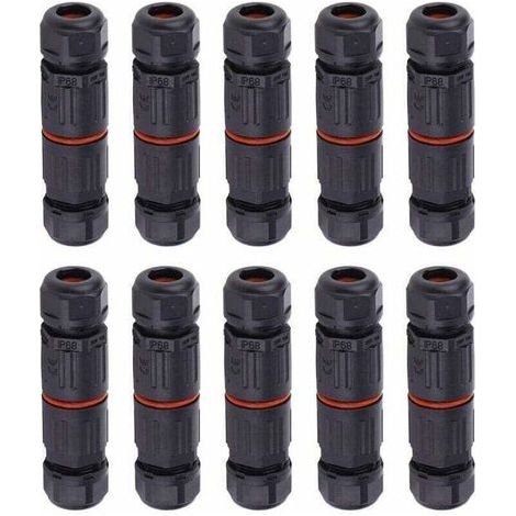 10 PCS IP68 Etanche Connecteur de Câble Electrique, Femelle 3 Broches Connecteurs Etanches Prise de Courant Extérieure Raccord de Connecteur Fil Etanche (1/5)