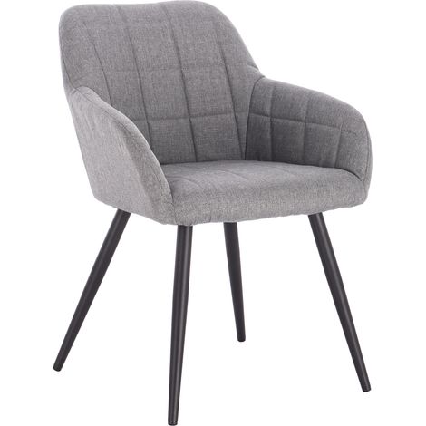 WOLTU Chaise de salle à manger, Chaise de cuisine, Chaise de salon en lin, Pieds en métal, Gris clair