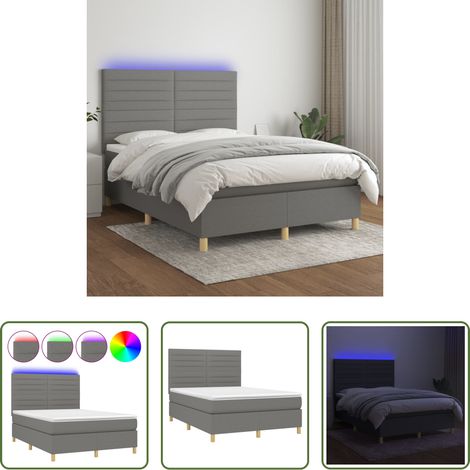 vidaXL Matelas ensaché - Sommier à lattes de lit et matelas et LED Gris foncé 140x190 cm (1/5)