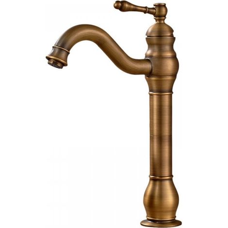 Robinet en bronze antique, grand robinet de salle de bain, mitigeur monocommande, robinet de lavabo pivotant à 360°, robinet de lavabo de salle de bain (1/5)