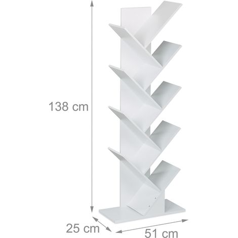 Libreria albero moderna soggiorno 138 x 51 x 25 cm 9 rami finitura opaca in truciolato bianco 130016483