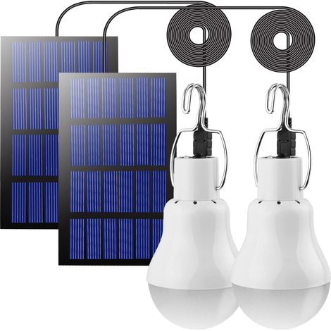 Lámpara Solar LED para Exterior 2PCS,Farolillo Solar,Lámpara de Camping,Lámpara con Panel Solar,3M Cable,Bombilla de 3W,Iluminación Solar para Interior,Tienda de Campaña Senderismo Pesca (1/5)