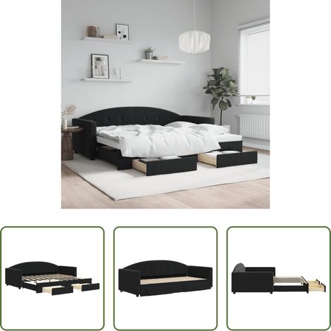 vidaXL Schubladenbett - Tagesbett Ausziehbar mit Schubladen Schwarz 90x190 cm Samt (1/5)
