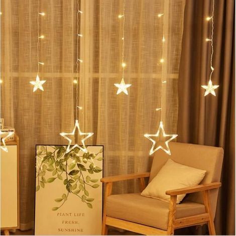 Guirlande Lumineuse - Rideau LED 2.5 M - 12 Chaînes Étoiles - Décoration Fenêtre Mariage Fête Intérieur Extérieur - 1 Pièce (1/4)