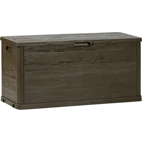 Toomax Multibox Woody's baule da 280L multiuso 117x45x56h cm portaoggetti da giardino, colore marrone effetto legno, resistente ai raggi UV, dotato di foro per lucchetto, ideale per esterni