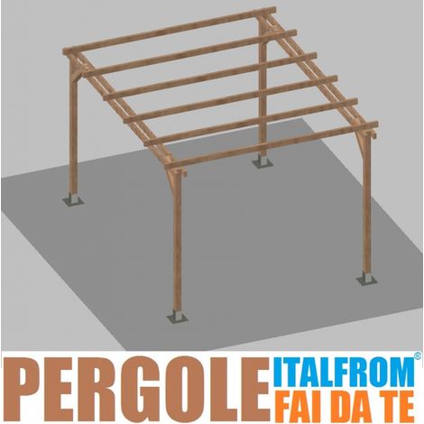 Pergola da Giardino in Legno di Pino Impregnato - mt 3 X 4 x 2,5h - con Supporti a Tassellare (1/3)