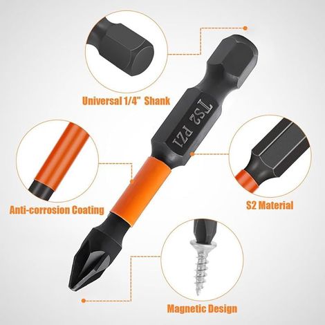 10 Pièces 50mm Embout Visseuse a Choc, Embouts de Tournevis Torx Phillips PoziDriv pour Tournevis et Visseuse Électrique, Hex Tige Embouts de Vissage Magnétique (1/5)