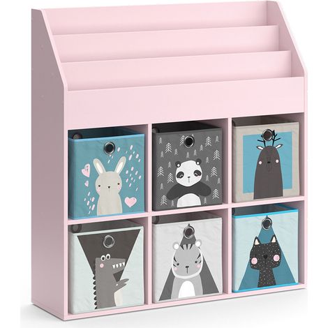 Libreria bambini Luigi, rosa, 107.2 x 114.2 cm con 6 scatole pieghevoli (grigie), Vicco (1/5)