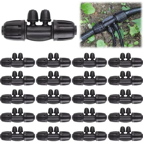 Kit de 20 raccords en T à barbes verrouillables pour irrigation, avec descente de 1/2 pouce à 1/4 pouce (12/16 mm et 4/7 mm). Pièces pour l'irrigation. Raccord à barbes verrouillables à 4 voies. (1/5)