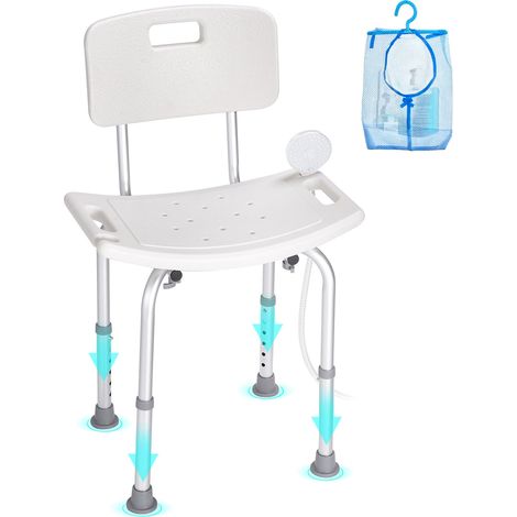 Siège de Douche Antidérapant Hauteur Réglable 390-520 mm Chaise de Douche Chargeant 158,8 kg Fauteuil de Bain en Alu et PE Aide à la Douche pour Personnes Âgées Femmes Enceintes Salle de Bain (1/5)