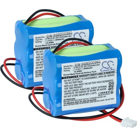 vhbw 2x batería compatible con Visonic Powermax+, 0-9912-H, 0-9912-W sistema de alarma (2000 mAh, 7,2 V, NiMH)