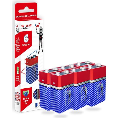 Lot de 6 Piles Alcalines 9V 6LR61, 600 mAh Longue Durée, Antifuite, Conservation 5 Ans, pour Détecteur de fumée, pèse-Personne, Jouet (1/5)