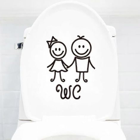 Sticker mural WC Smiley Face, autocollant amusant pour salle de bain ou cuisine, abattant de WC, décoration murale à faire soi-même, logo WC, 13 x 17 cm