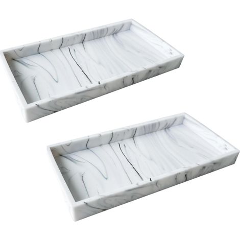 2 pcs （Marbre Blanc,Silicone）Plateau Decoratif Rectangulaire,20 x 10cm Plateau Salle de Bain,Plateaux Salle de Bain,Facile à Nettoyer,organise efficacement Les Objet