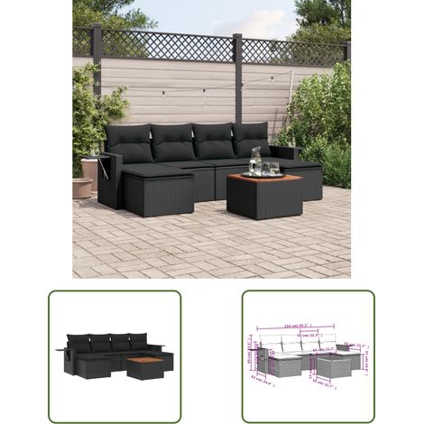 The Living Store 7-tlg. Garten-Sofagarnitur mit Kissen Schwarz Poly Rattan - Gartenmöbel Set - PE-Rattan Möbel - Outdoor Lounge - Esszimmergarnitur - Balkonmöbel (1/3)