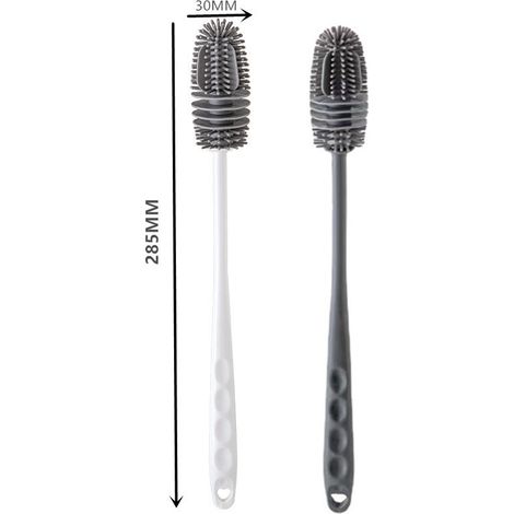 (Couleurs assorties, 2 pièces) Brosse de nettoyage en silicone pour verres et bouteilles d'eau, brosse de nettoyage à long manche pour biberons (1/5)