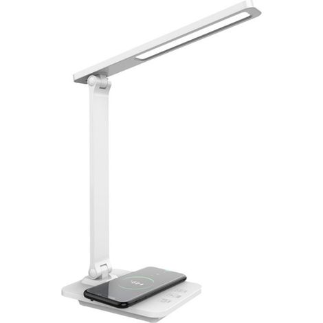 Lampe de bureau LED avec chargeur intelligent sans fil Qi, lampe de chevet/veilleuse pour la maison ou le bureau, luminosité réglable, 3 modes d'éclairage et commande tactile