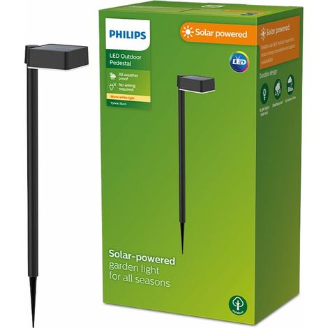 Pedestal solar cuadrado, ip 44 1,5w, 200im 2700k, luz cálida, medidas: 10,5x13,5x54cm. philips (1/4)