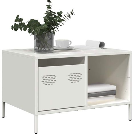 Couchtisch Weiß 68,5x50x43,5 cm Kaltgewalzter Stahl