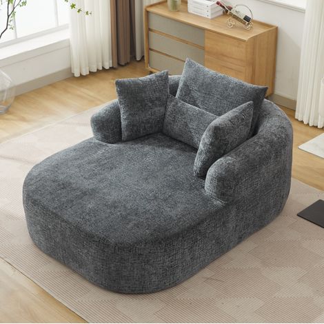 Sofá chaise longue, convertible en cama, asiento acolchado, tejido de pana, gris (1/5)