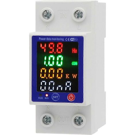Compteur d'énergie intelligent Tuya WiFi, protecteur multifonctionnel avec écran couleur, protection contre les surtensions et les sous-tensions, compteur prépayé (1/5)