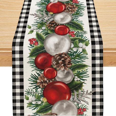 Buffalo Plaid Christmas Bauble Decorations Christmas Table Runner Seasonal Winter Decor for Indoor and Outdoor Dining Table Decorations (13'' x 72'') (1/5)