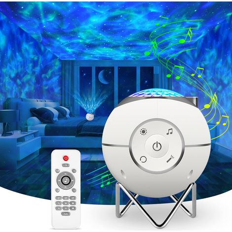 Projecteur Ciel Étoile Rotatif,Lampe Projecteur Rechargeable USB LED Musicale Avec 14 Modes & Télécommande & Timer & Support métal ,cadeau de Noël, cadeau de nouvel an (Blanc)-LIAIKI