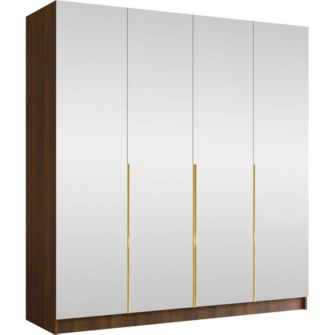 Armario Closico Navor III, Nogal + Dorado, 215x200x58cm, Puertas de armario: Con bisagras, Número de estantes: 0