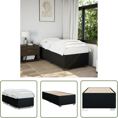 The Living Store Cadre de lit sans matelas noir 100x200 cm tissu - Cadre De Lit - Lit Double - Literie - Sommier - Meuble Chambre (1/5)