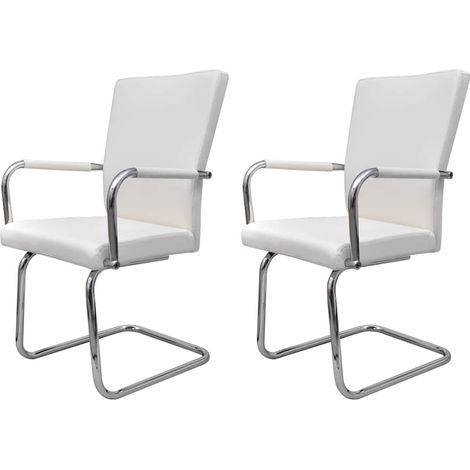 Maison Exclusive - Freischwinger 2 Stk. Weiß Kunstleder (1/5)