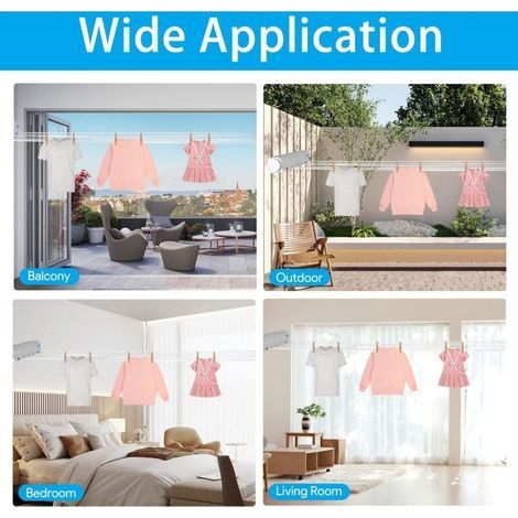 Étendoir mural rétractable, compact, extensible et portable pour salles de bains, salons ou patios, intérieur et extérieur, 3,75 m (5 lignes) (1/4)
