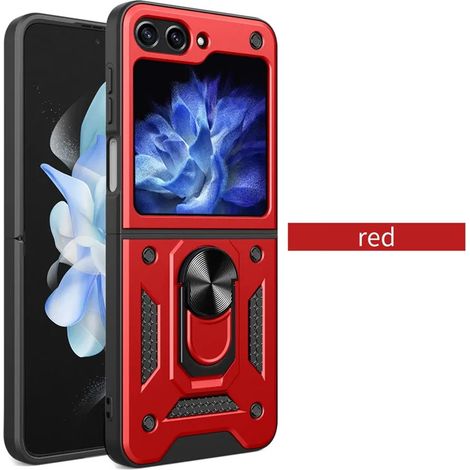 (Rouge, Galaxy Z Flip5) Étui de protection antichoc avec support de bague et poignée antidérapante. (1/5)