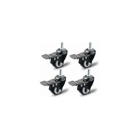 Rueda giratoria con freno de 50 mm, juego de 4 ruedas para muebles, ruedas giratorias, carga máxima 200 kg, color negro. (1/4)