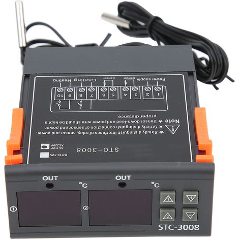 STC-3008 Thermostat régulateur double affichage, sonde NTC double, 110-220VAC (1/5)