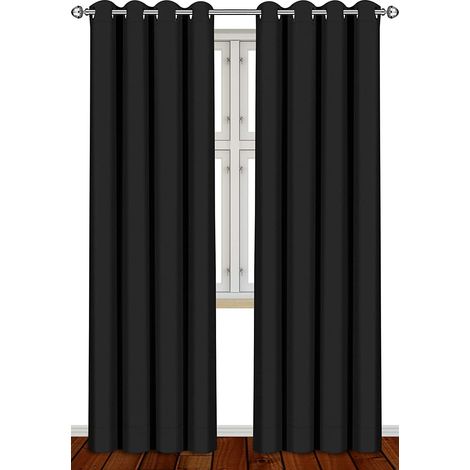 Wärmeisolierte, raumverdunkelnde Vorhänge mit Ösen für Fensterpaneele – 2er-Set – 8 Ösen/Ringe pro Paneel – 2 Raffhalter im Lieferumfang enthalten – von (Schwarz, 52 x 84)