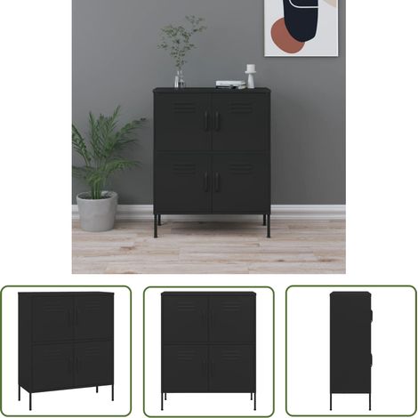 The Living Store Armoire de rangement Noir 80x35x101,5 cm Acier - Armoire De Rangement - Meuble De Rangement - Armoire Noir - Armoire Acier - Étagère Réglable (1/5)