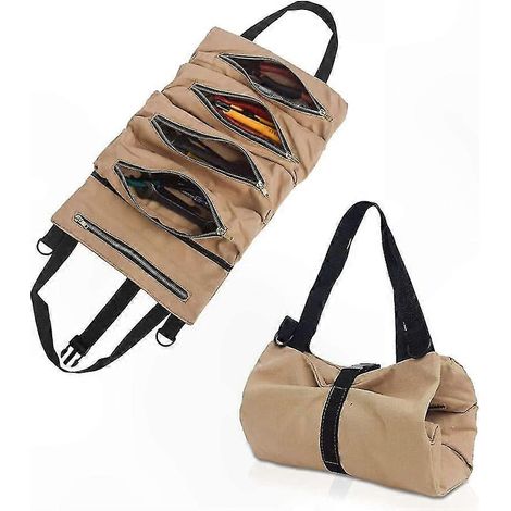 Strapazierfähiges Werkzeugset aus Canvas, 5 Taschen, vielseitige Aufbewahrungsmöglichkeiten für Werkstatt-, Haushalts- und Elektrowerkzeuge (Khaki) (1/5)